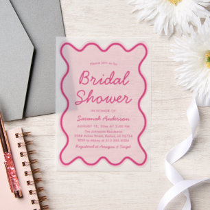 Wavy Modern Curvy Bold Pink Bridal Shower Vellum Invitations