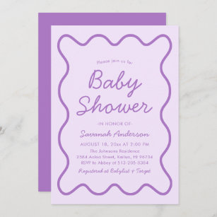 Wavy Modern Curvy Bold Retro Purple Baby Shower Invitation