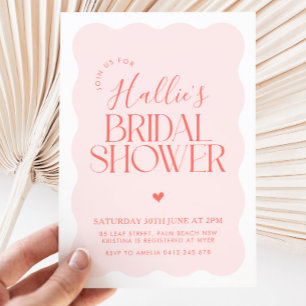 Wavy Modern Curvy Red Pink Bridal Shower  Invitation