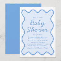 Wavy Modern Curvy Retro Dusty Blue Baby Shower