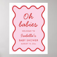 Wavy Modern Curvy Retro Pink and Red Baby Shower