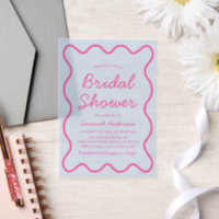 Wavy Modern Curvy Retro Pink Blue Bridal Shower