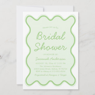 Wavy Modern Curvy Retro Sage Green Baby Shower Invitation