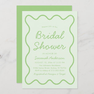Wavy Modern Curvy Retro Sage Green Bridal Shower Invitation