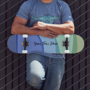 Wavy Modern Design Light Blue Custom Text Skateboard