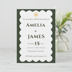 Wavy Modern Green wedding invitation