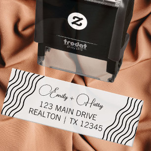 Wavy Modern Wedding Address   Couple Name Self-inking Stamp