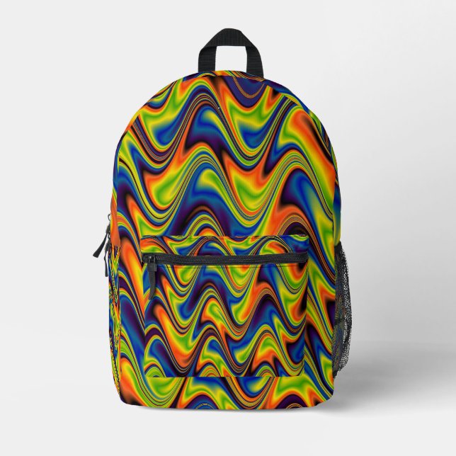 Wavy Multicolor Abstract Printed Backpack (Front)