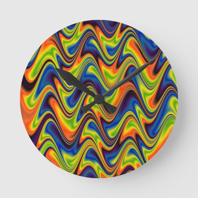 Wavy Multicolor Abstract Round Clock (Front)