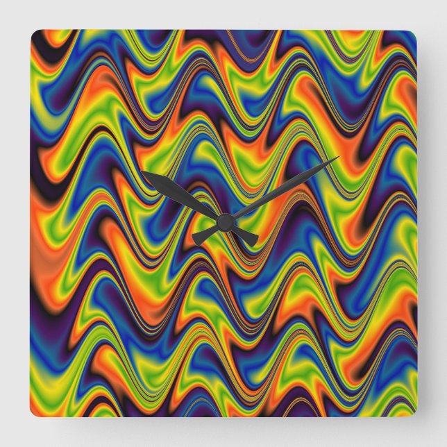 Wavy Multicolor Abstract Square Wall Clock (Front)
