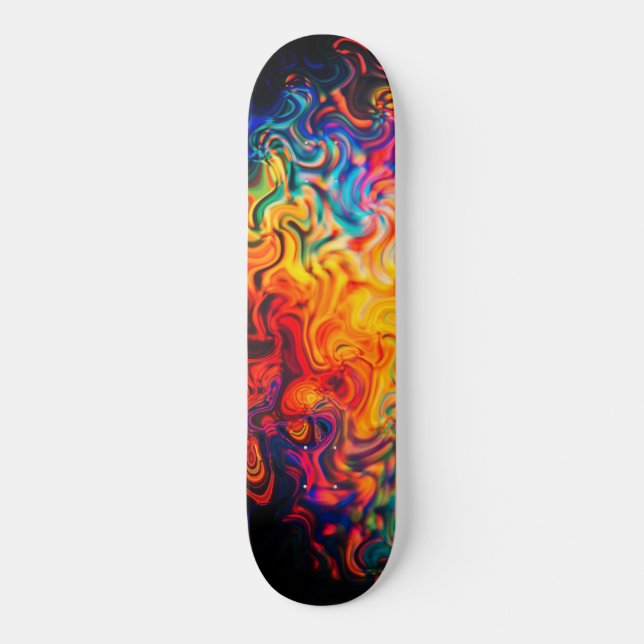 Wavy Multicolored Flames of Colour Abstract Paint  Skateboard (Front)