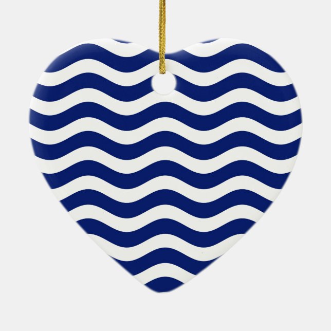 Wavy Navy Stripes decor Ceramic Tree Decoration (Back)