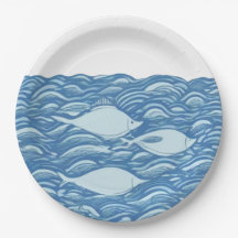 Wavy ocean and fishes paper plate