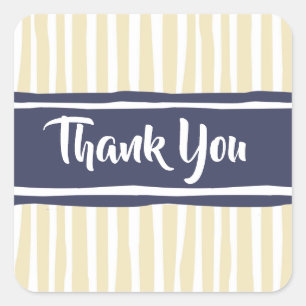 Wavy Painterly Stripes Navy and Cream Thank You Square Sticker