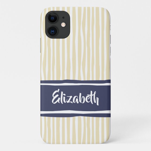 Wavy Painterly Stripes Navy and Cream With Name Case-Mate iPhone Case (Back)