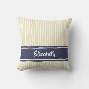 Wavy Painterly Stripes Navy and Cream With Name Cushion