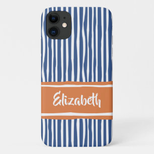 Wavy Painterly Stripes Orange and Blue With Name Case-Mate iPhone Case