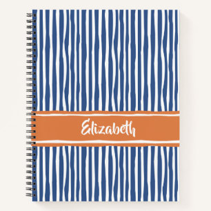 Wavy Painterly Stripes Orange and Blue With Name Notebook