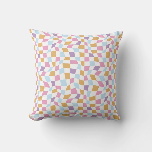 Wavy Pastel Checkers Cushion (Front)