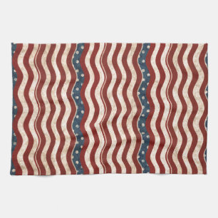 Wavy Patriotic Pattern Kitchen Towel