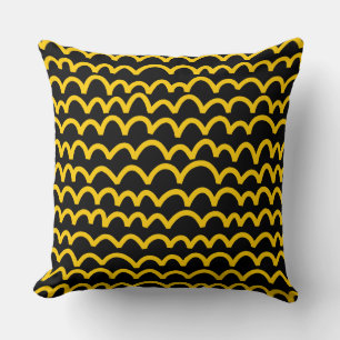 Wavy Pattern - Amber on Black Cushion