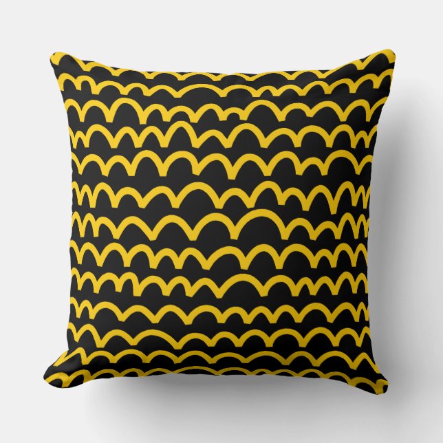 Wavy Pattern - Amber on Black Cushion (Front)