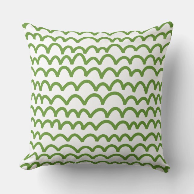 Wavy Pattern - Avocado Green on White Cushion (Front)