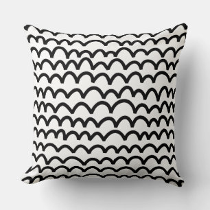 Wavy Pattern - Black on White Cushion