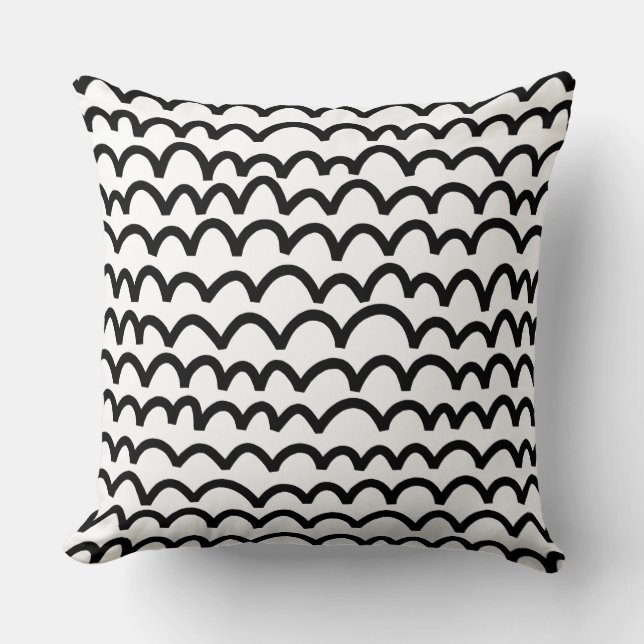 Wavy Pattern - Black on White Cushion (Front)
