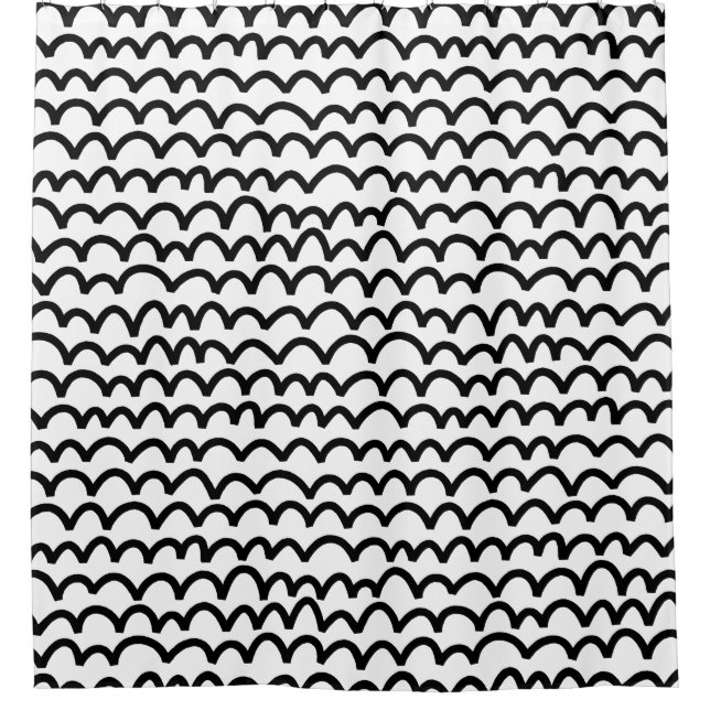 Wavy Pattern - Black on White Shower Curtain (Front)