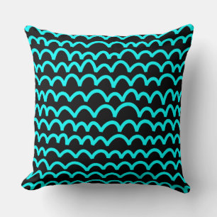 Wavy Pattern - Cyan on Black Cushion