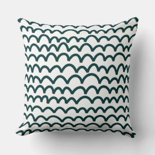 Wavy Pattern - Dark Moss Green on White Cushion