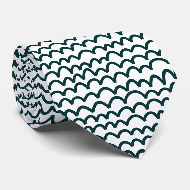 Wavy Pattern - Dark Moss Green on White Tie (Rolled)