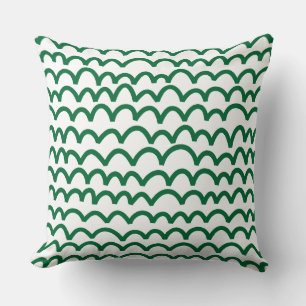 Wavy Pattern - Forest Green on White Cushion