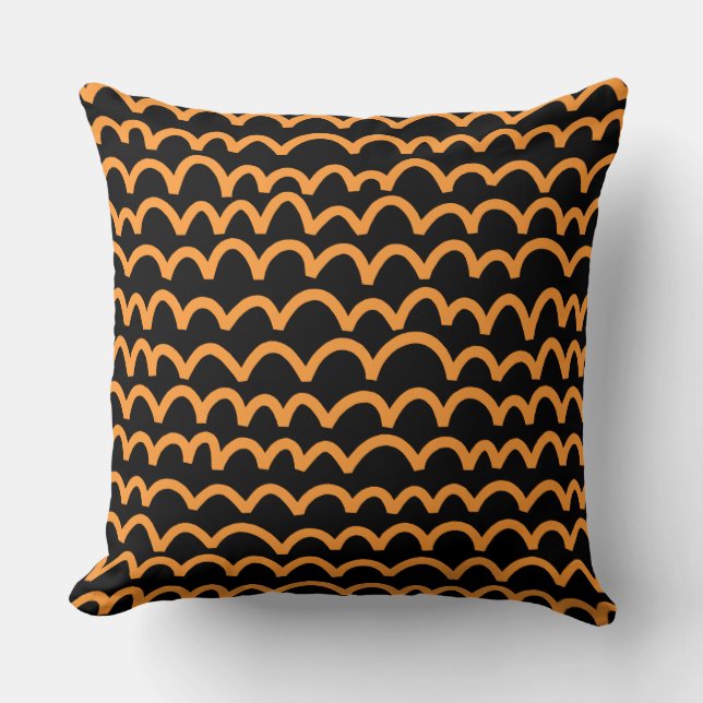 Wavy Pattern - Light Orange on Black Cushion (Front)