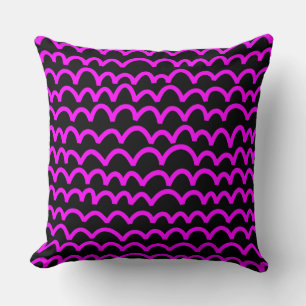 Wavy Pattern - Magenta on Black Cushion