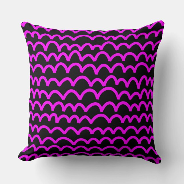Wavy Pattern - Magenta on Black Cushion (Front)