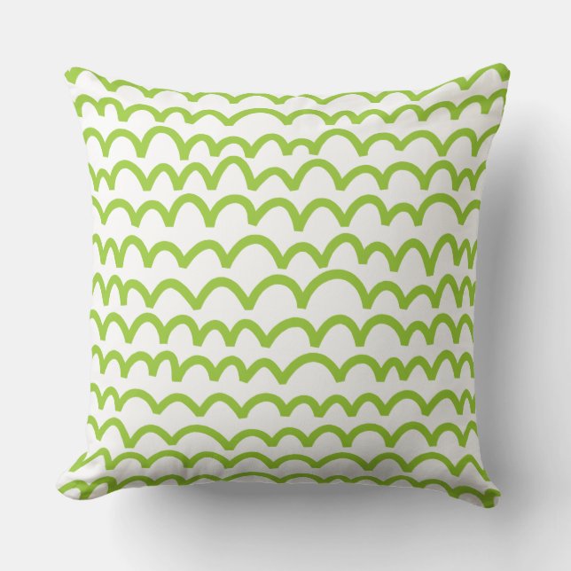 Wavy Pattern - Martian Green on White Cushion (Front)
