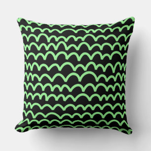 Wavy Pattern - Mint Green on Black Cushion
