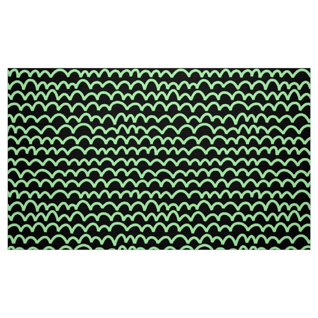 Wavy Pattern - Mint Green on Black Fabric (Fat Quarter)