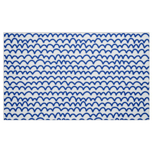 Wavy Pattern - Navy Blue on White Fabric