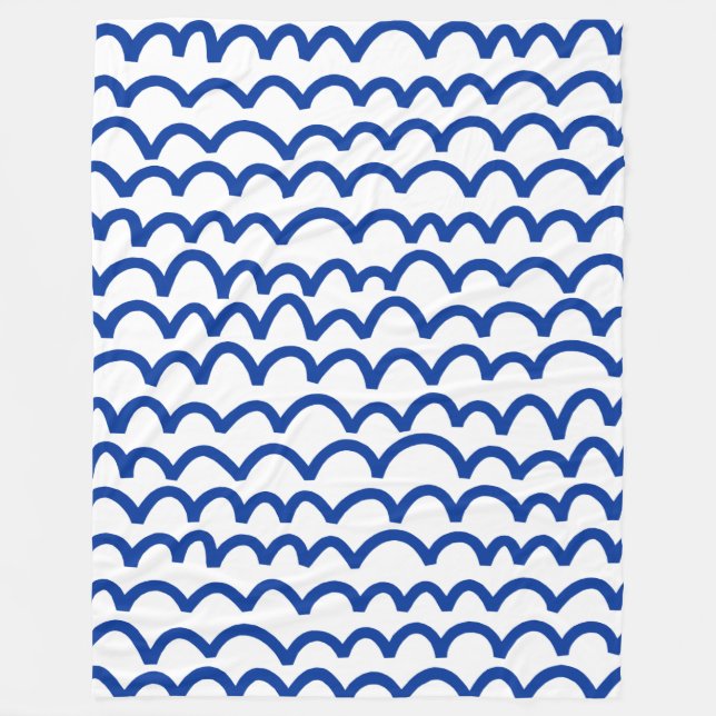 Wavy Pattern - Navy Blue on White Fleece Blanket (Front)