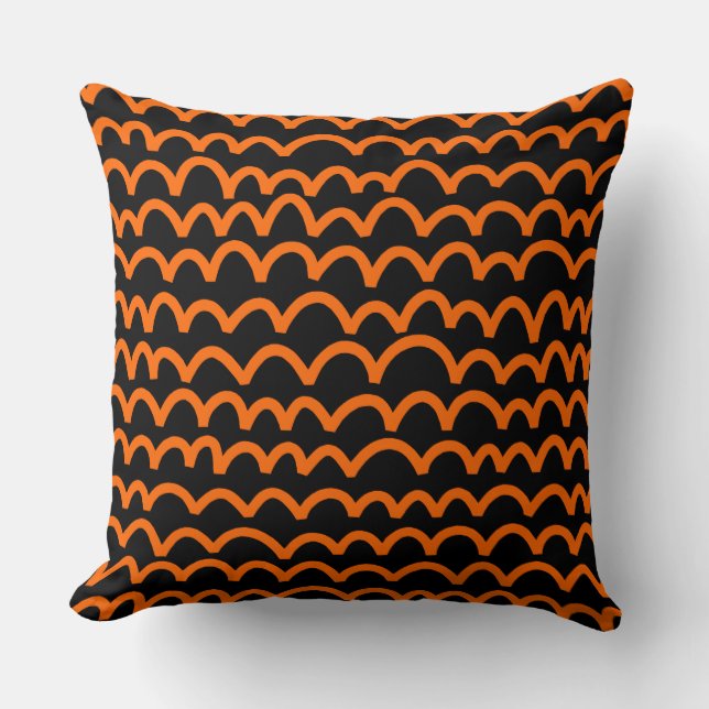 Wavy Pattern - Orange on Black Cushion (Front)
