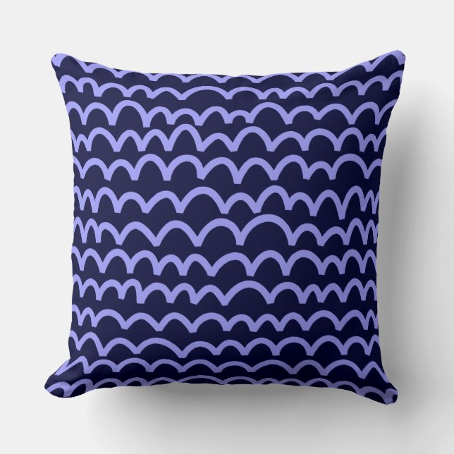 Wavy Pattern - Pastel Blue on Deep Navy 000033 Cushion (Front)