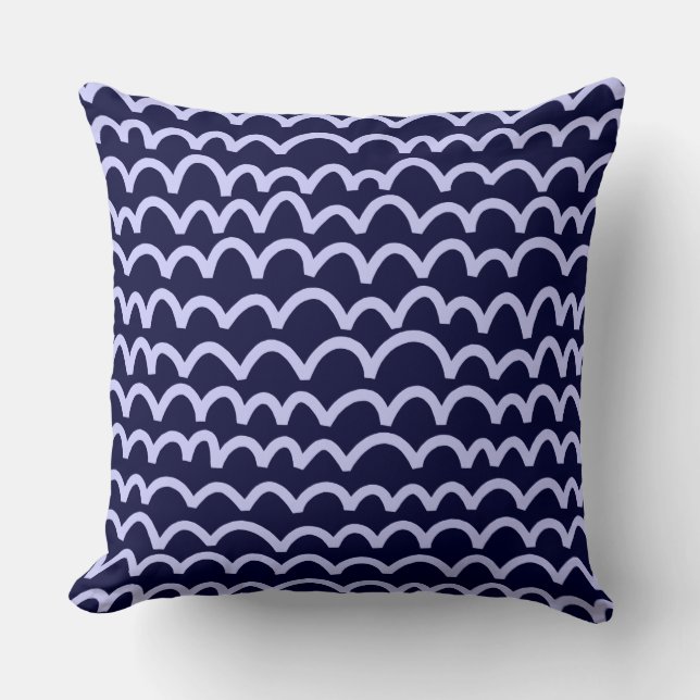 Wavy Pattern - Powder Blue on Deep Navy 000033 Cushion (Front)