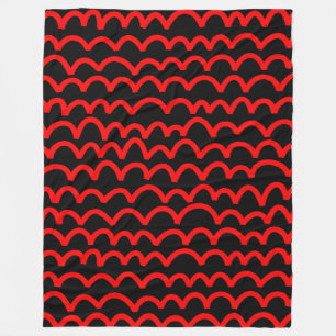 Wavy Pattern - Red on Black Fleece Blanket
