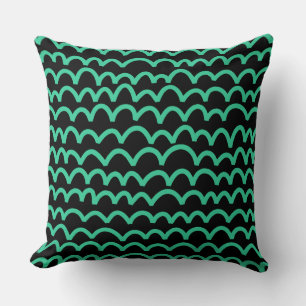 Wavy Pattern - Sea Green on Black Cushion