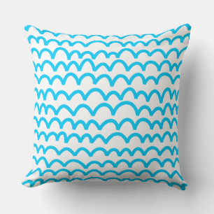 Wavy Pattern - Sky Blue on White Cushion