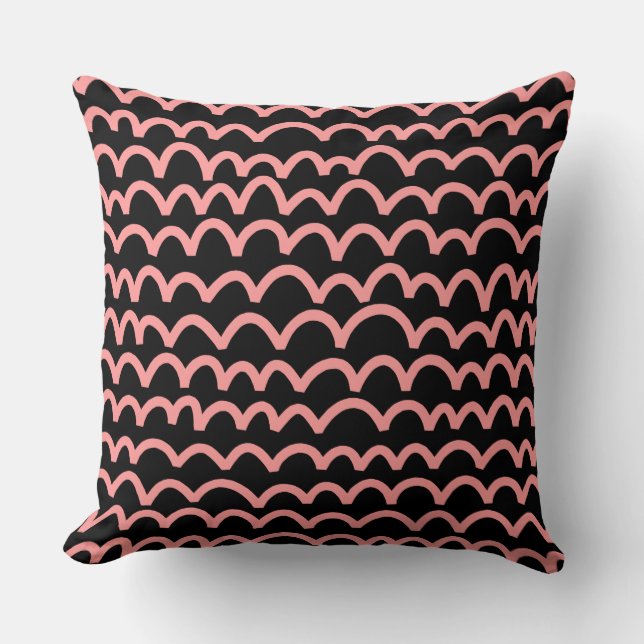 Wavy Pattern - Soft Pink on Black Cushion (Front)
