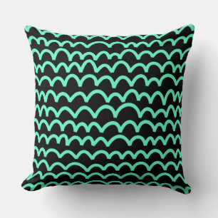 Wavy Pattern - Turquoise on Black Cushion